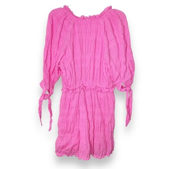 Lovers + Friends Finnegan Hot Pink Fuchsia Smocked Mini Dress V Neck Ruffle XS - Picture 6 of 8
